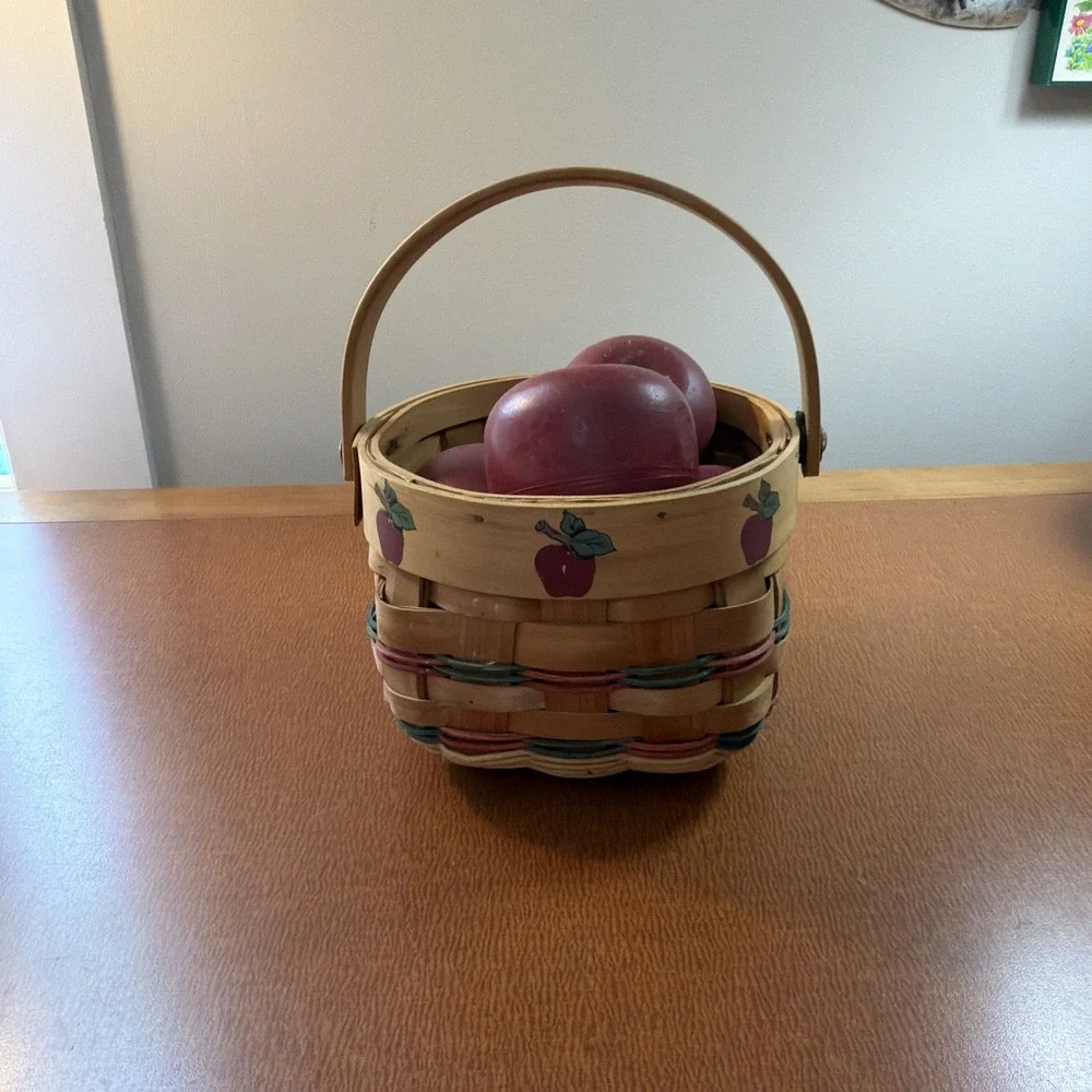 Autumn Apple Basket Full Of Wooden Apples Handle, Painted Apples Design 6